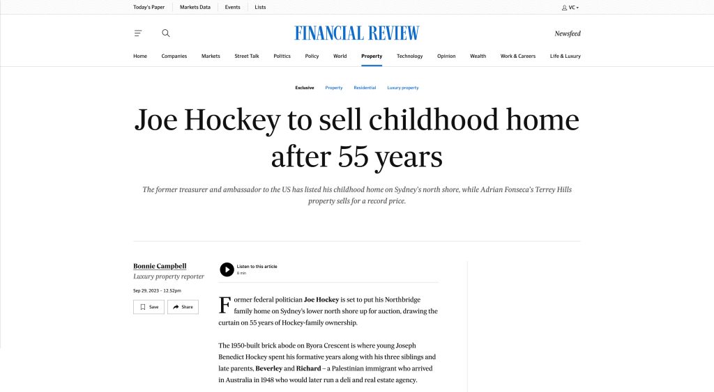 Newspaper article about Joe Hockey